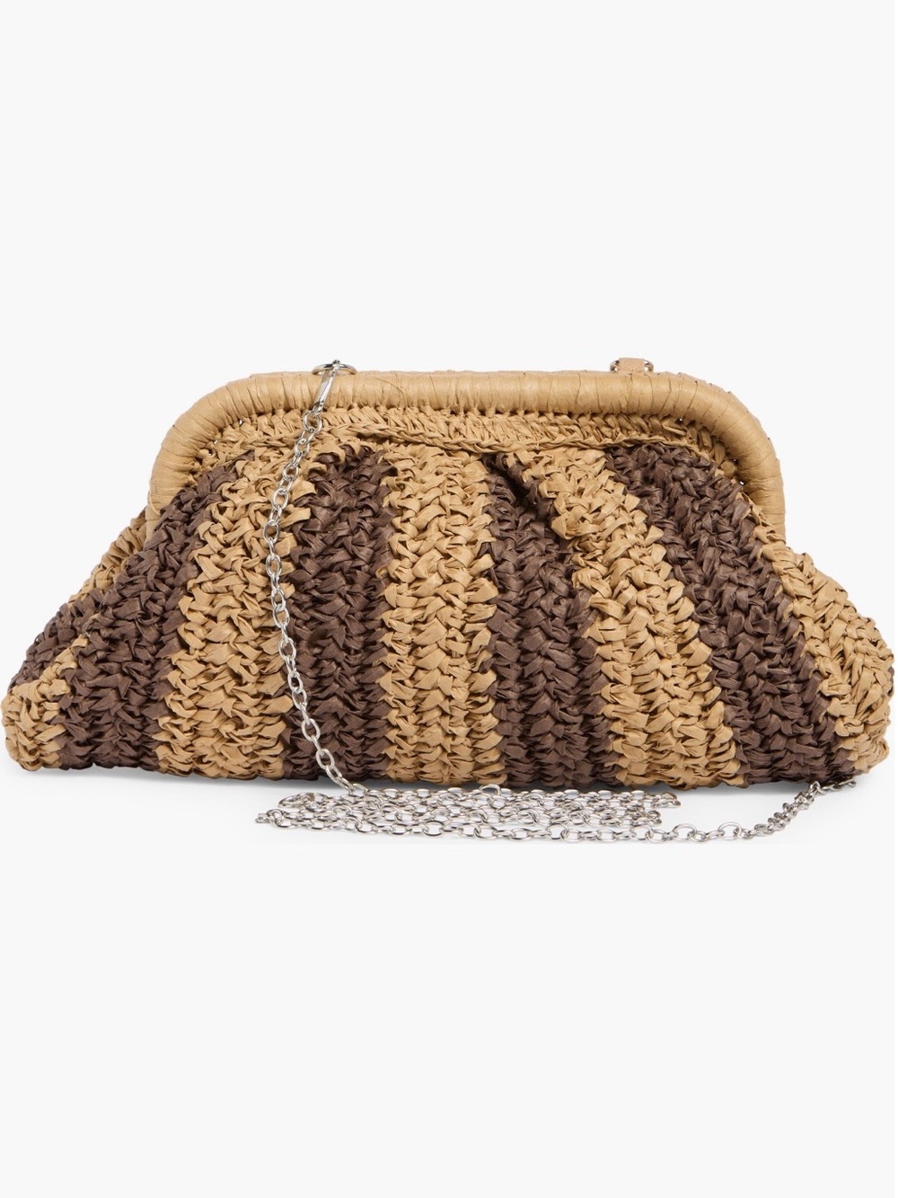 New! Sol and Mer Boho Striped Woven Clutch Bag in Beige and Brown